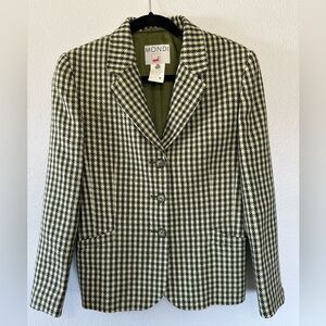 Vintage 1980's Mondi Hunter Green Houndstooth Blazer Size 38 Equestrian